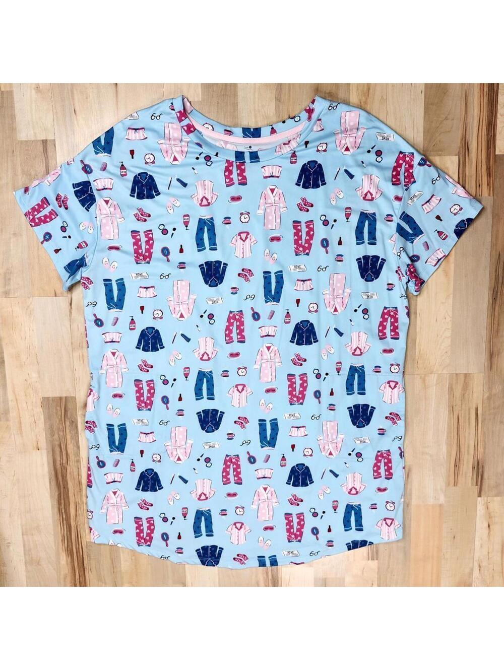 Cozy Blue Women's Nightshirt with Fun Clothing Print